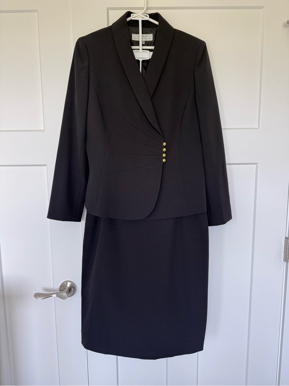 Tahari Black Women's Skirt Suit Blazer Jacket with Gold Buttons